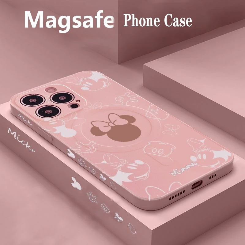 

Disney Minnie Mickey Mouse For Magsafe Magnetic Phone Case For iPhone 14 13 12 11 Pro Max Mini X XR XS MAX 7 8Plus Soft Cover