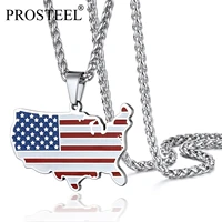 prosteel map usa flag pendant irregular 316l stainless steel link chain classic american necklaces for men women never fade