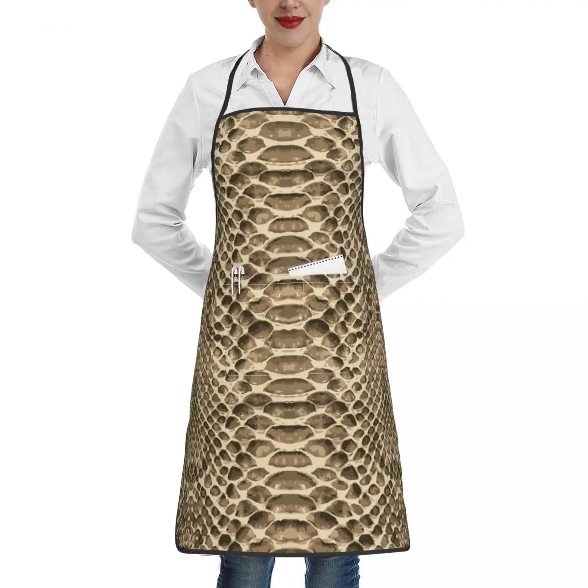 

Kitchen Aprons For Woman Men Snake Skin Texture Chef Work Apron For Grill Restaurant Bar Shop Cafes Beauty Nails Studios Uniform