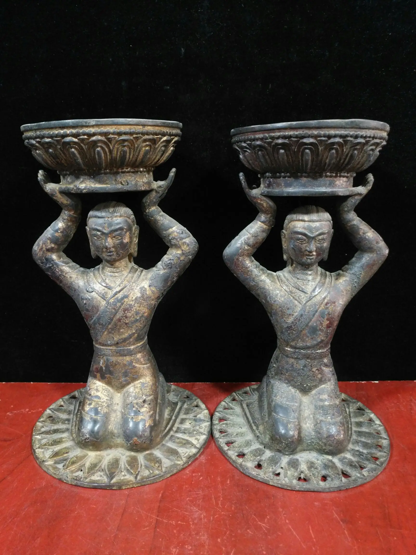 

LAOJUNLU Nepal Reflux Copper Mud Gold Sprinkle Cinnabar Maid Oil Lamp Chinese Traditional Style Antiques Fine Art Gifts Crafts