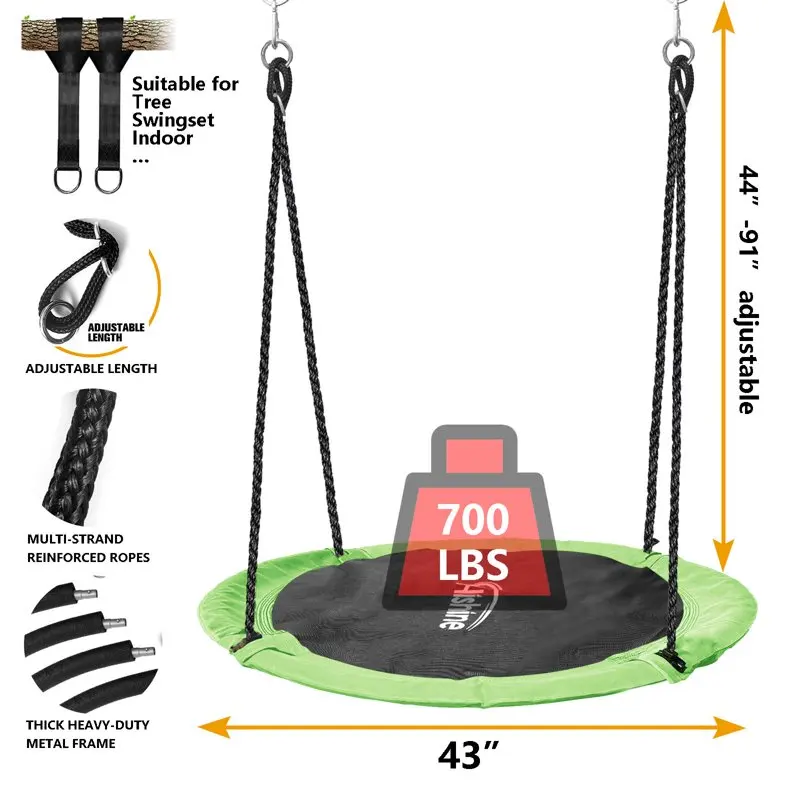 

700LBS Saucer Tree Swing for Kids, Waterproof Flying Saucer Swing with Swivel, Hanging Straps, Adjustable Ropes, Round Mat Spinn