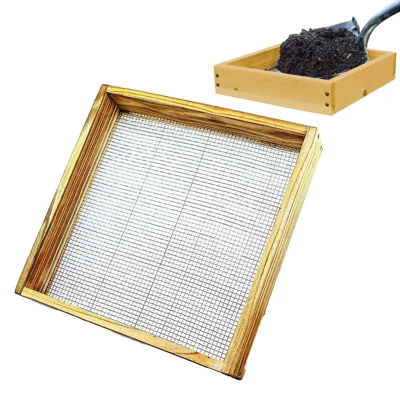 

Soil Sifter Wooden Soil Mesh Pan Sifting Filter Compost Soil Screen Sifter Wood Dirt Composite Sieve Hand For Rock Cleaning Tool