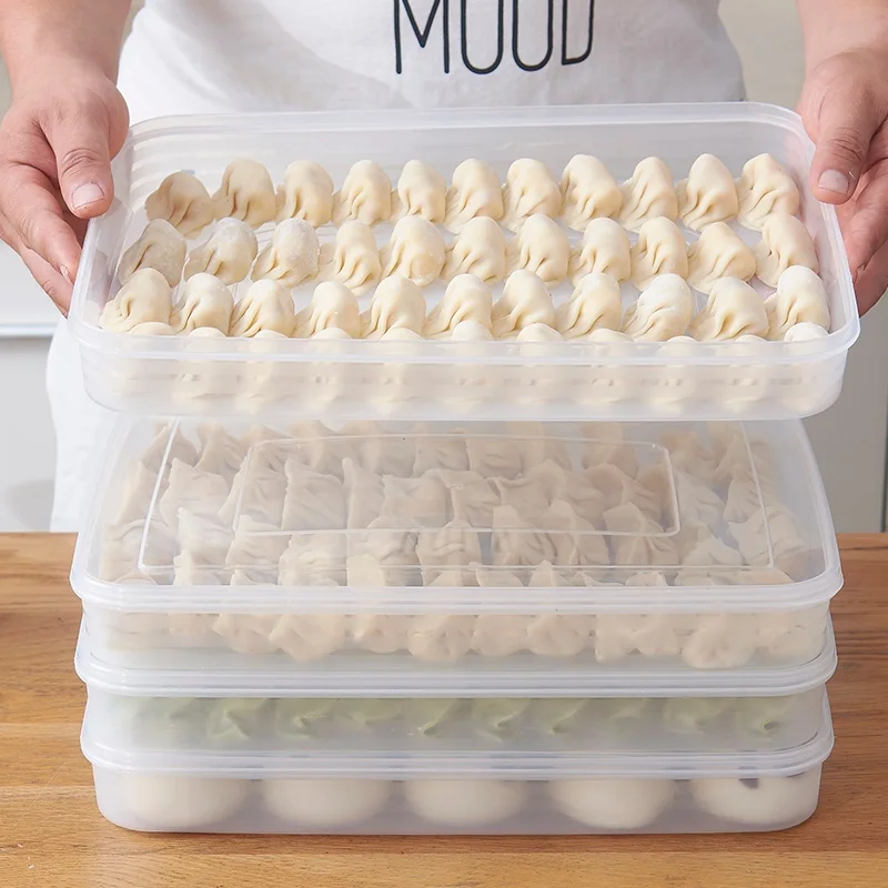 

2 layer dumpling box refrigerator food container no divide kitchen transparent with cover plastic storage case mx621113