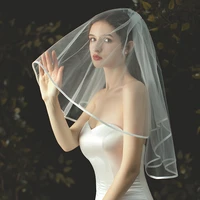 v703 elegant wedding bridal short white blusher veil soft tulle 2 layer cut edge bride shoulder veil women wed accessories
