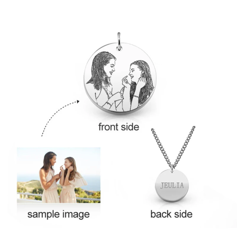 HIBODY Custom Photo Portrait Necklace Personalized Baby Drawing Best Father's Day Gift Stainles Steel Engraved Jewelry