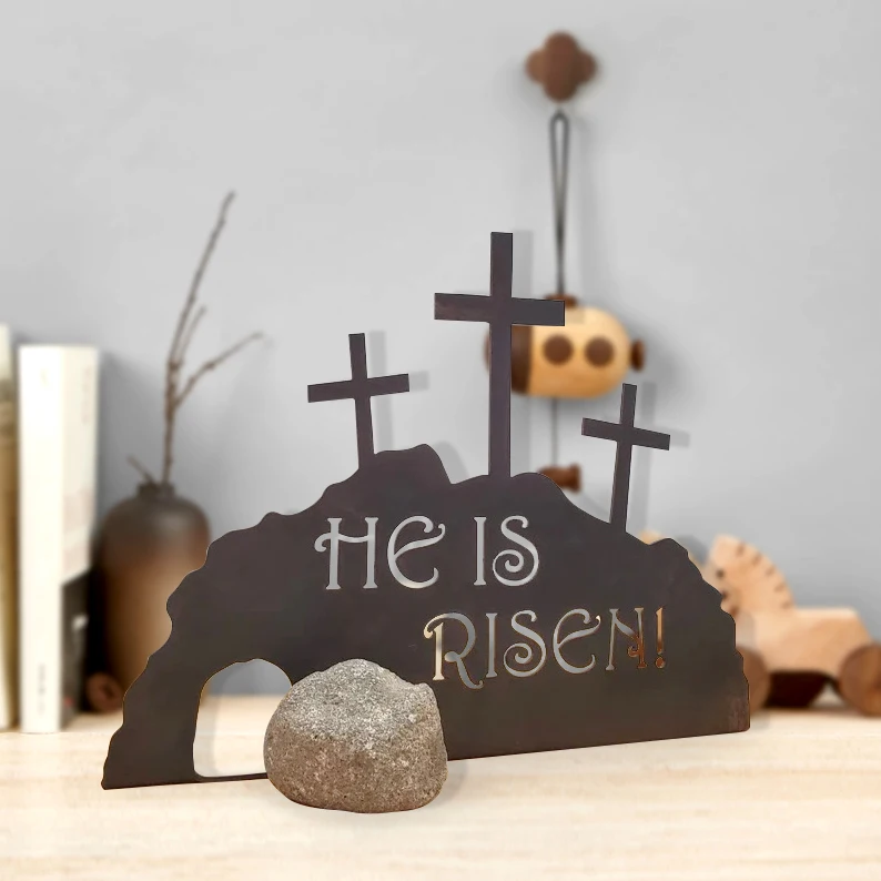 

Handcrafted Gift Easter Scene Ornament Empty Tomb Cross Figurines Decor Creative Cross Empty Tomb Decoration Durable He Is Risen