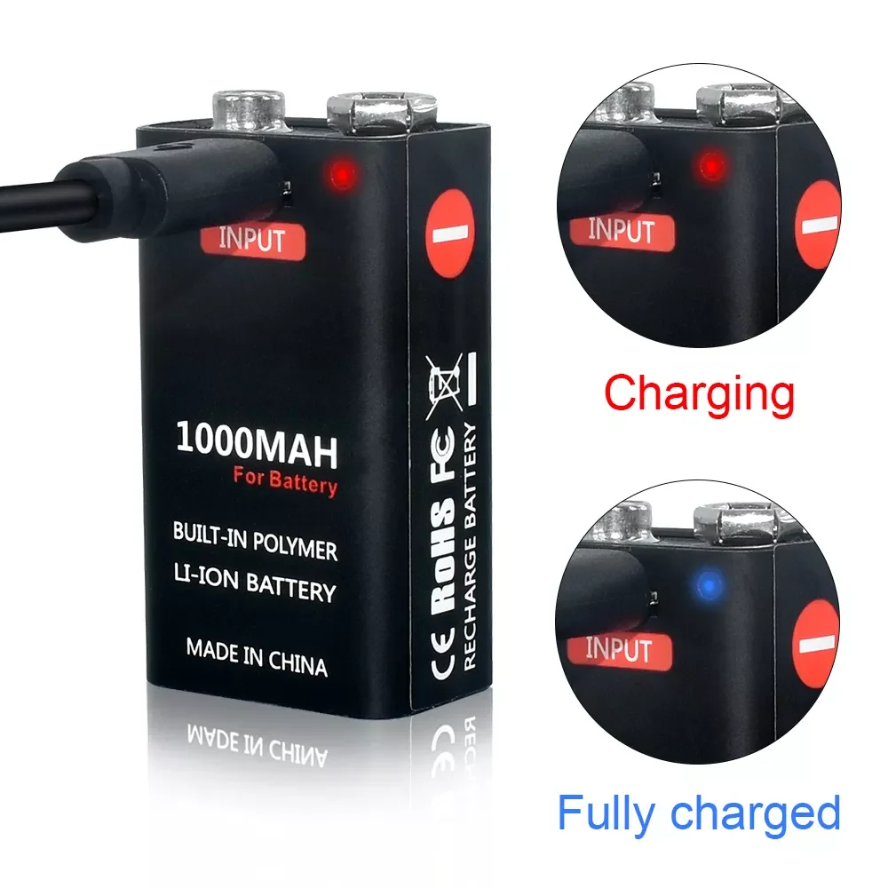 

USB 9 Volt li-ion Rechargeable Battery 6F22 9V Li ion Lithium Battery for RC Helicopter Model Microphone Smoke metal detector