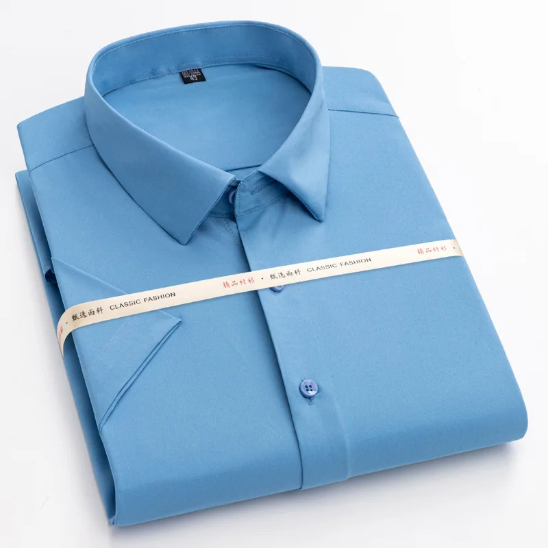 Hot summer new ice silk thin stretch cotton short-sleeved men's shirt white casual business slim fit non-iron half-sleeve shirt