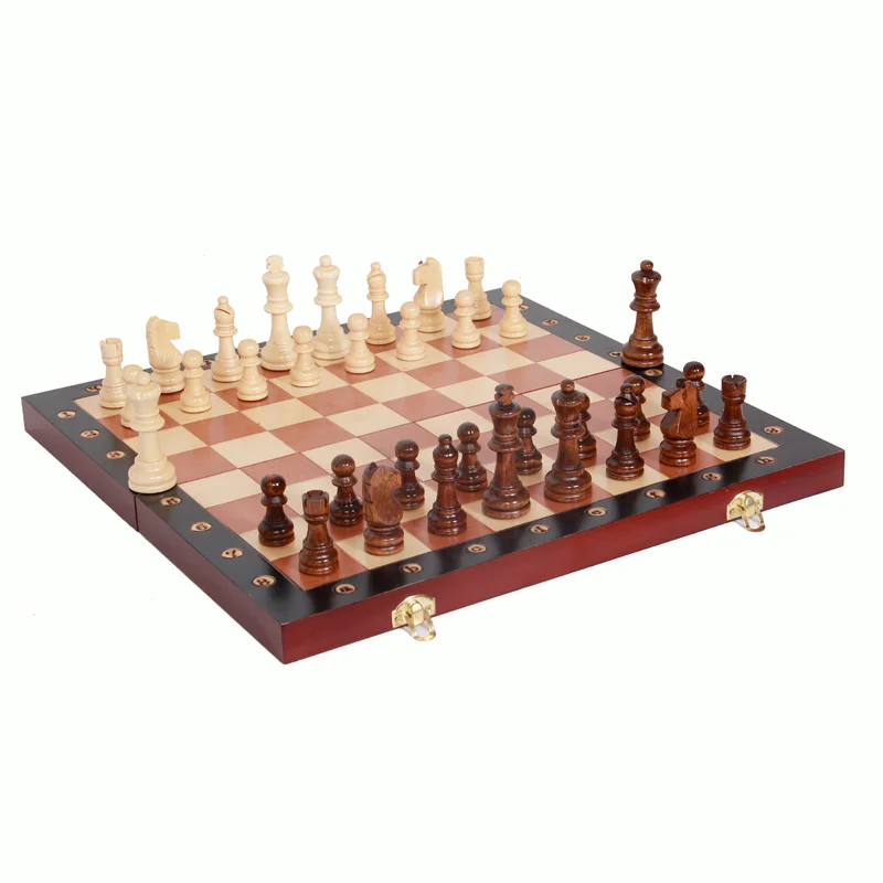 

High Quality New Zealand Pine Wooden Design Folding International Chess Set Board Travel Game Chess Entertainment Children Gifts
