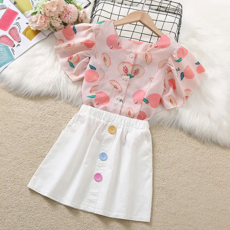 

Girls' Suit Skirt Summer Thin White Short Skirt Fashion Summer Dress Children's Girls Two-piece Set