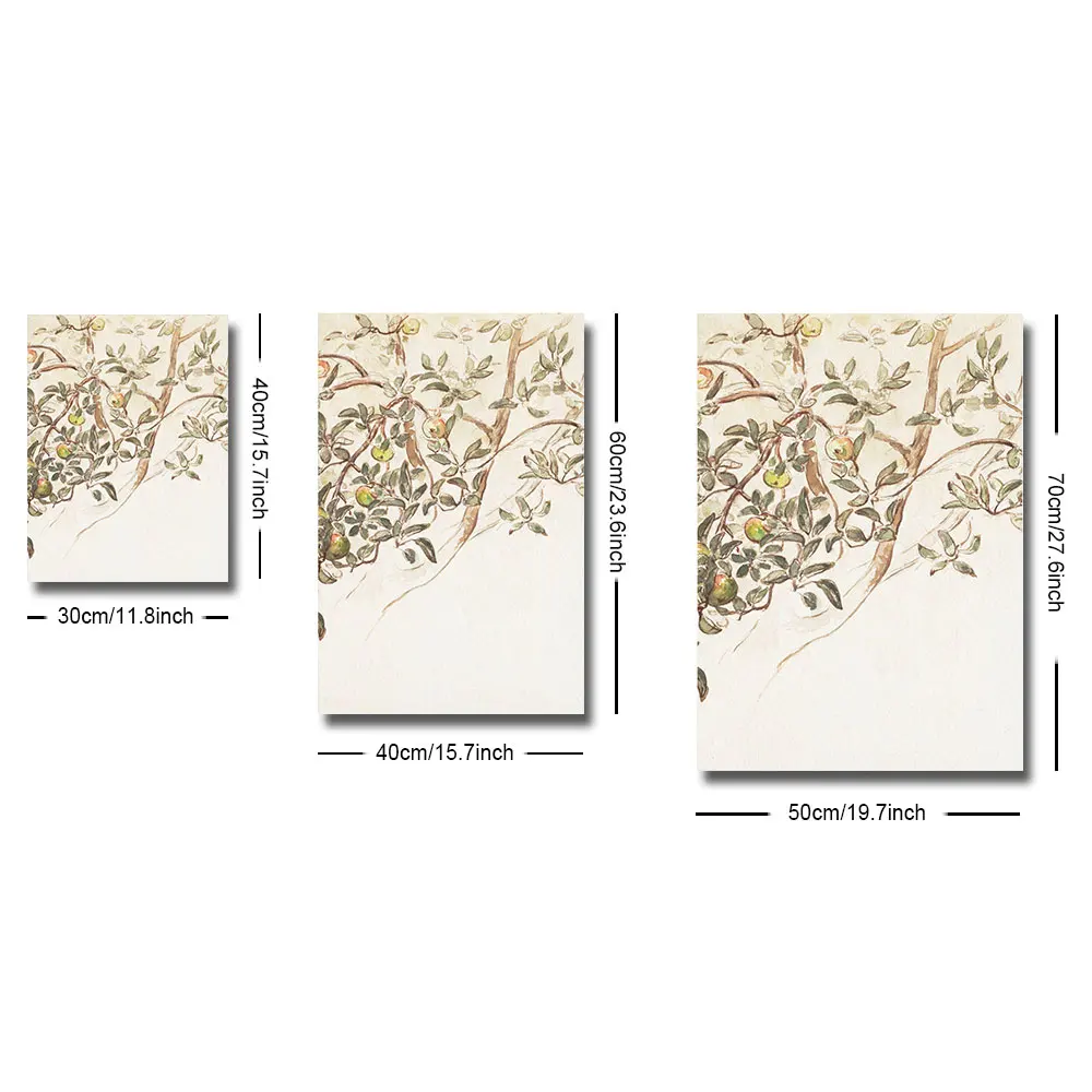 Набор из 3 холщовых постеров без рамки в стиле ретро яблоко деревья винтажная