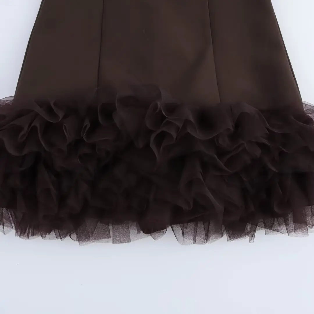 TRAFZA сексуальное коричневое кружевное платье женское новинка 2024 летнее и осеннее