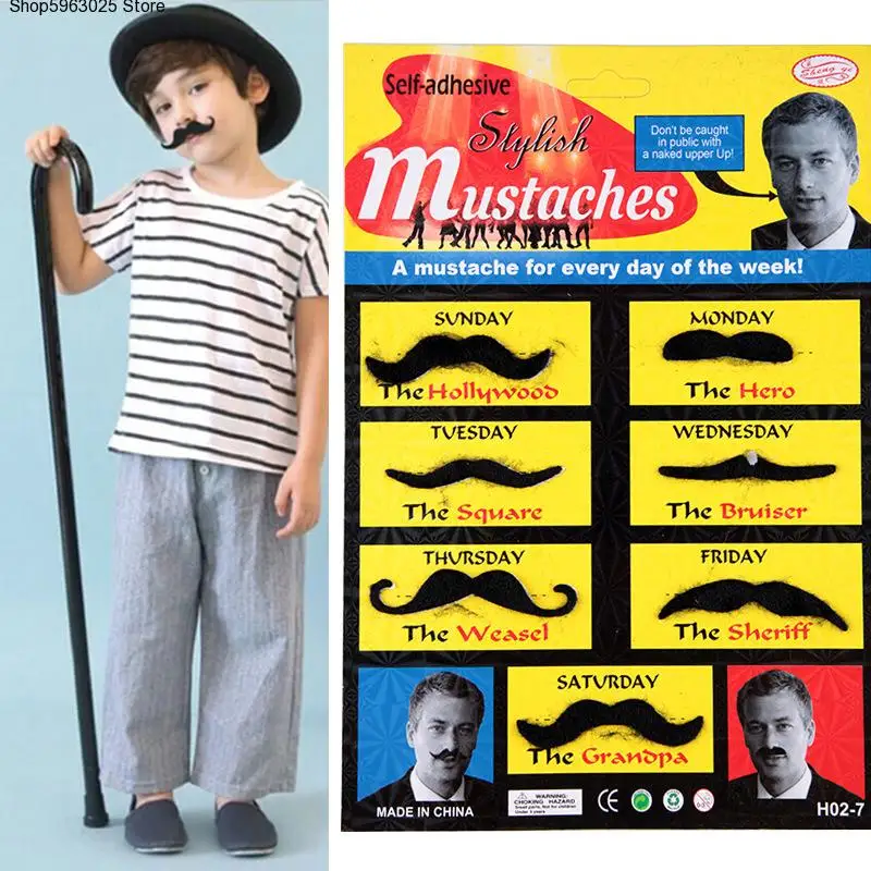 

12PCS Funny Fake Mustache Halloween Cosplay party Decorations Fancy Fake black beard Mexican Party Decoration Kids Adult