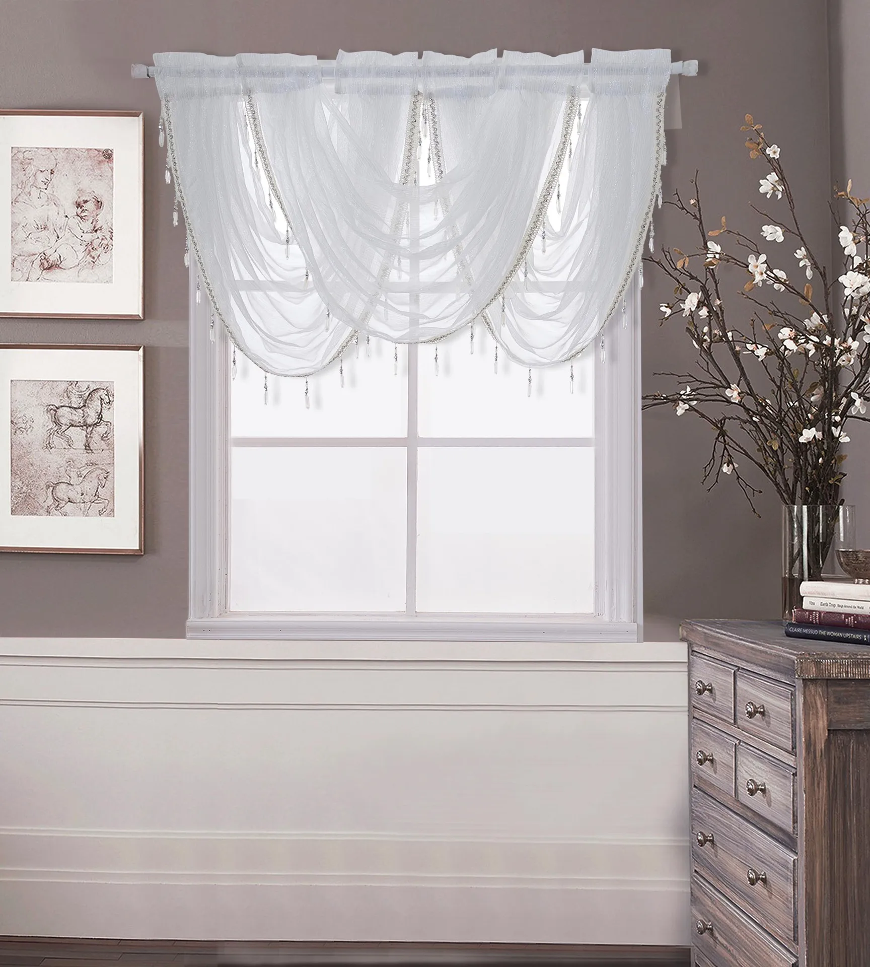 

White Waterfall Window Sheer Valance Voile Short Curtain for Kitchens Bathrooms Windows Living Room More Princess Style