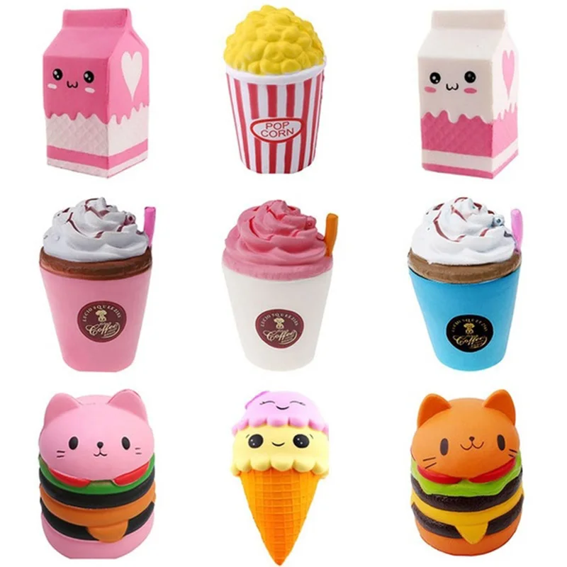 

Cute Popcorn Cake Hamburger Squishy Unicorn Milk Slow Rising Squeeze Toys Scented Stress Relief for Kid Fun Gift Toy