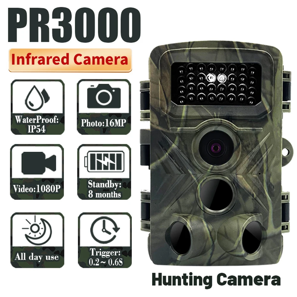 

PR3000 36MP 1080P Night Photo Video Taking Trail Camera Multi-function Outdoor Huntings Animal Observation House Monitoring