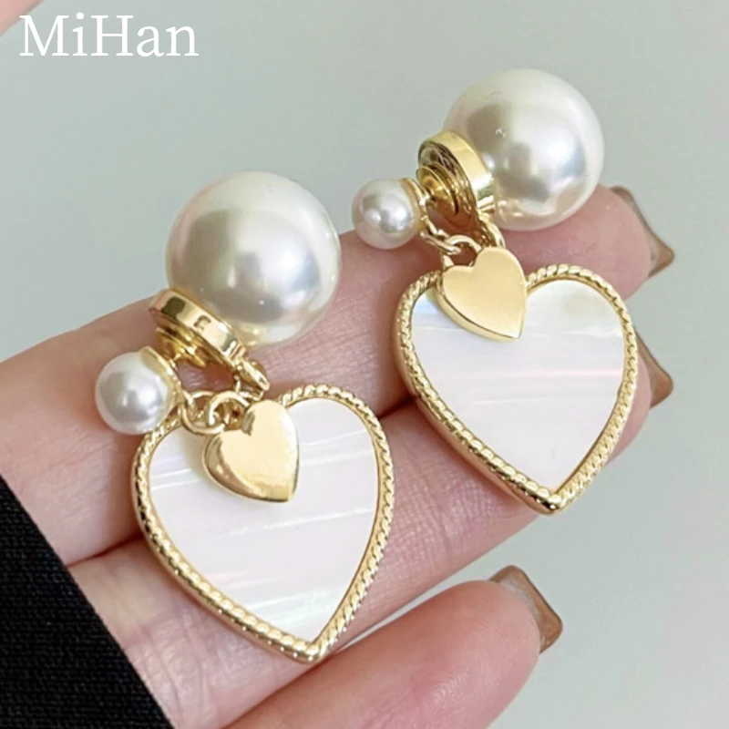 

Sweet Jewelry 925 Silver Needle Heart Earrings Sweet Korean Temperament Sweet Design Simulated Pearl Earring For Women Girl