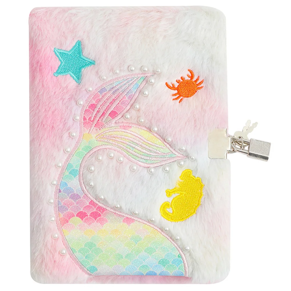 

Mermaid Notebook Fluffy Notepad Lockable Diary Girls Teenage Gifts Journal Cartoon Tail Plush Office