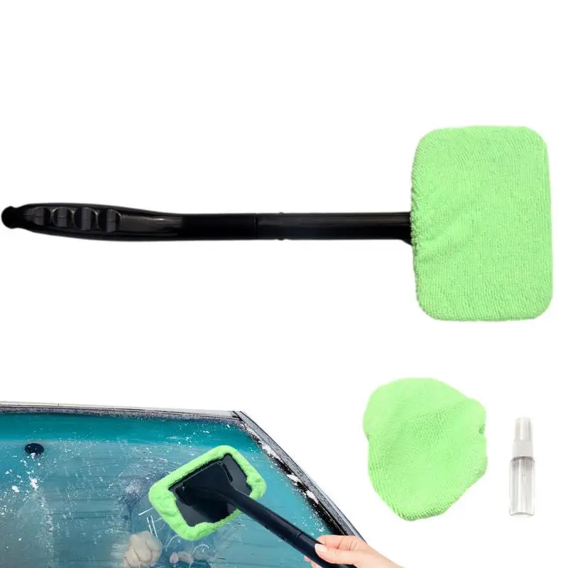 

Car Window Cleaner Brush Windshield Cleaner Tool With Microfiber Cloth Car Window Cleaner With Long-Reach Handle And Rotary Head