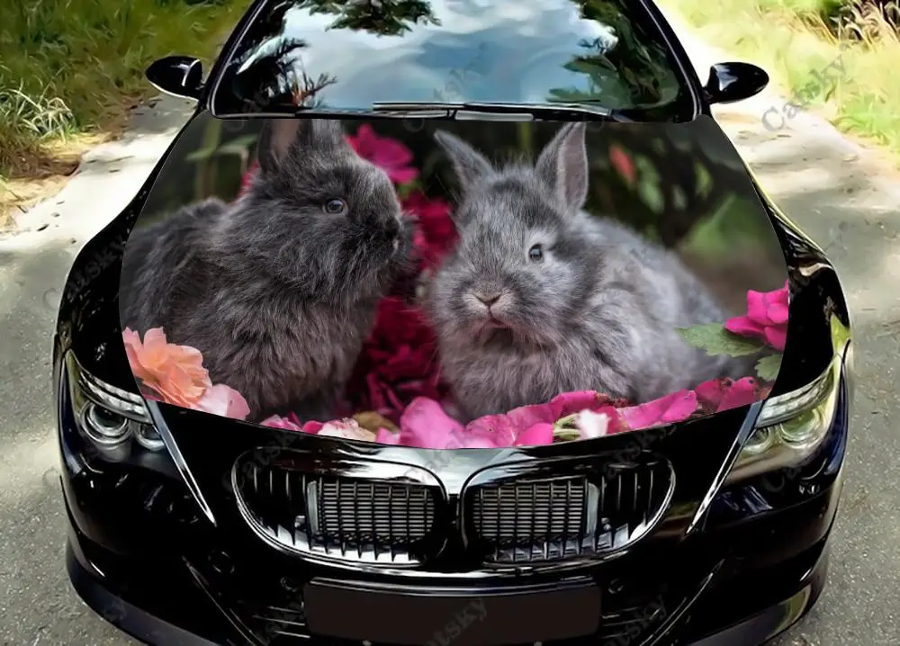 

Виниловые наклейки на капот автомобиля в виде кролика, животного, виниловая пленка, наклейки на крышку двигателя, автомобильные аксессуары