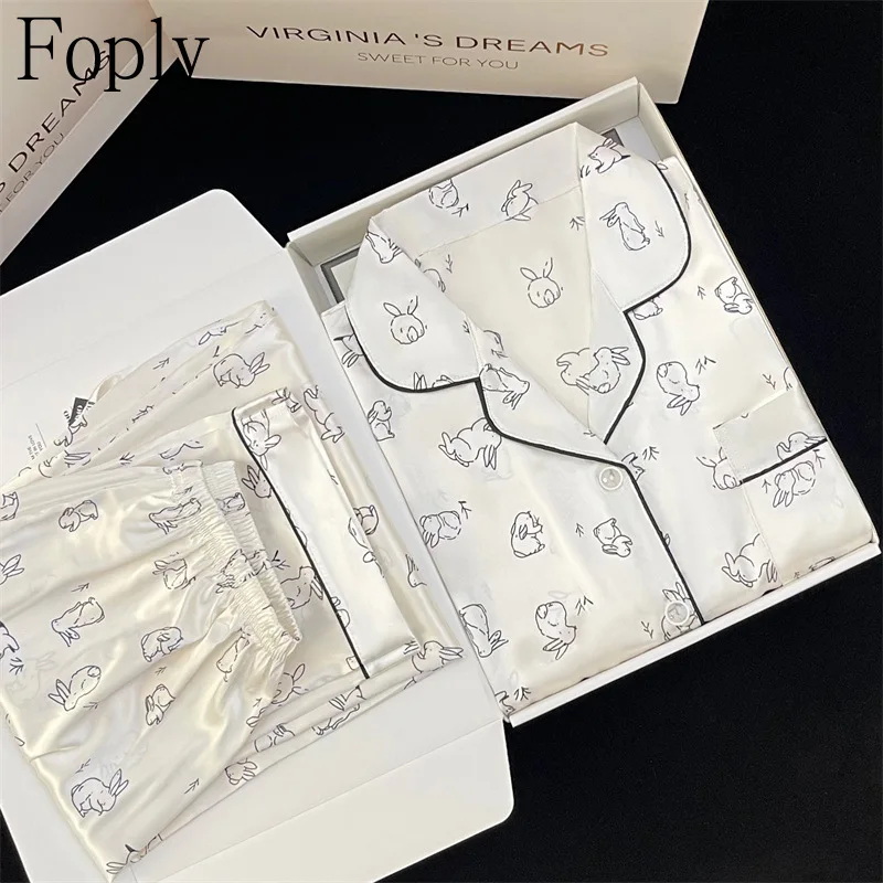 Женские пижамы с принтом кролика весна-лето комплект из двух предметов пижама