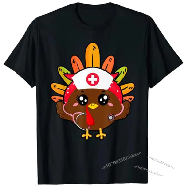 

Thanksgiving Nurse Scrub Tops for Women Cute Turkey Nurse T-Shirt Woman T Shirts