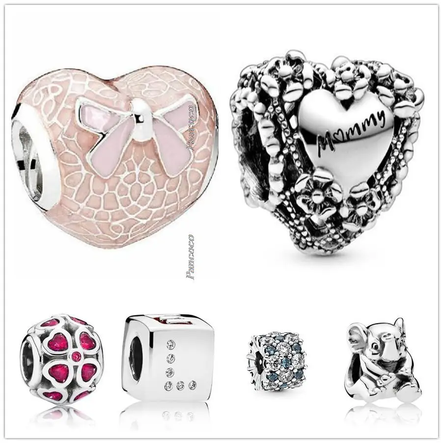 

Authentic 925 Sterling Silver Openwork Flower Love Heart Mummy Charm Beads Fit Women Pandora Bracelet Necklace Jewelry