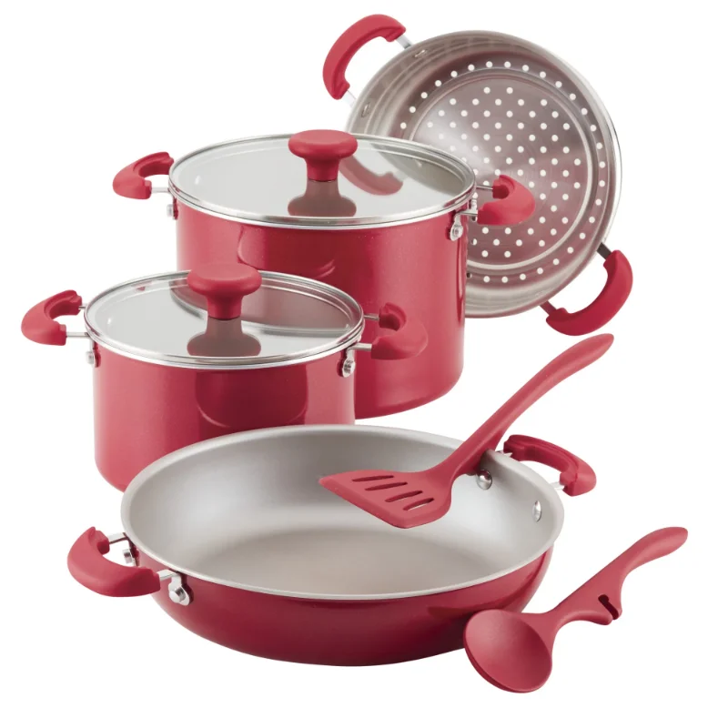 

Rachael Ray 8 Piece Create Delicious Stackable Nonstick Cookware Set, Red Shimmer