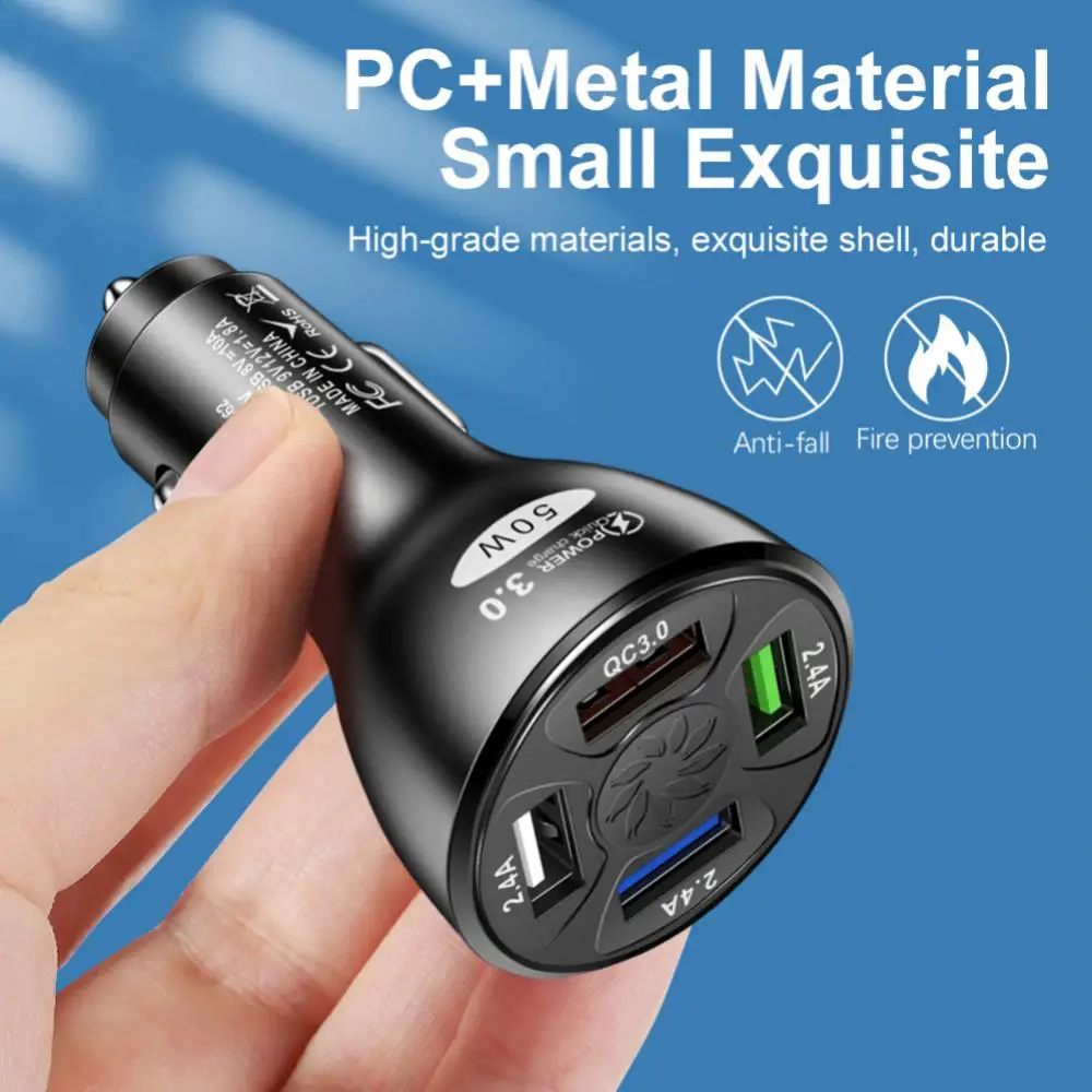 Автомобильное зарядное устройство для телефона драпировка 50 Вт QC 3 0 4 USB быстрое