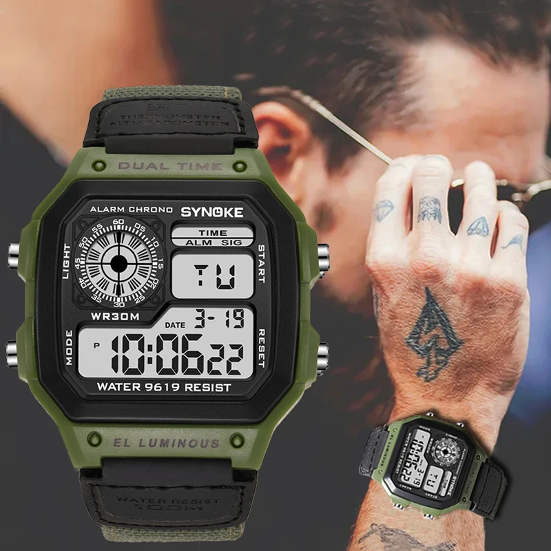 

Millet Men Sport Watches Waterproof Retro Digital Watch For Men LED Electronic Clock Design Nylon Military Man Wrist Watch