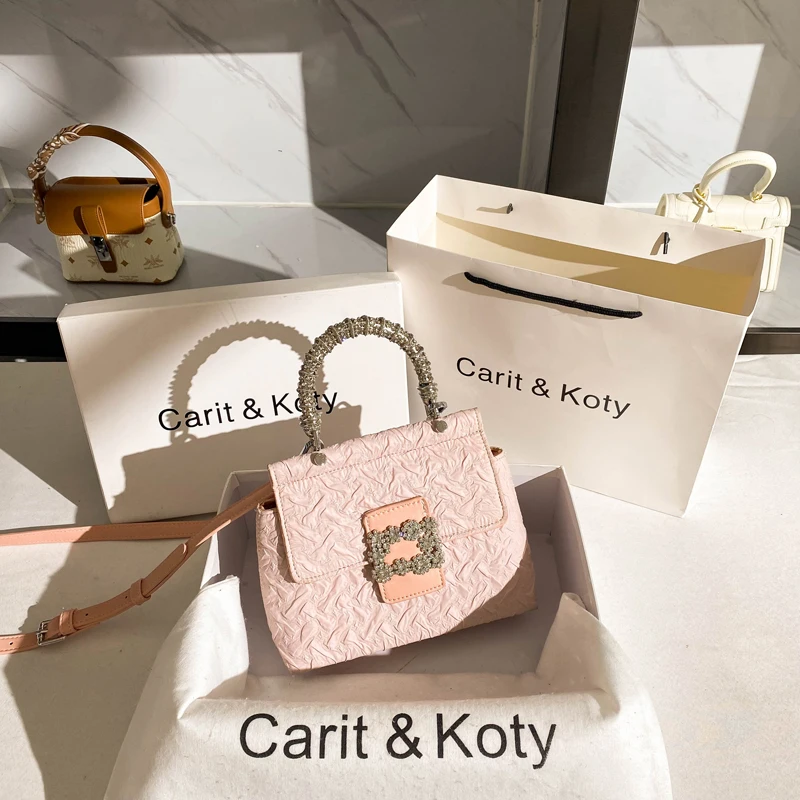 

High-Quality Textured Rhinestone Diamond Handbag Ladies Pleated Square Shoulder Crossbody Bag Women Purse Wedding Bag For Party