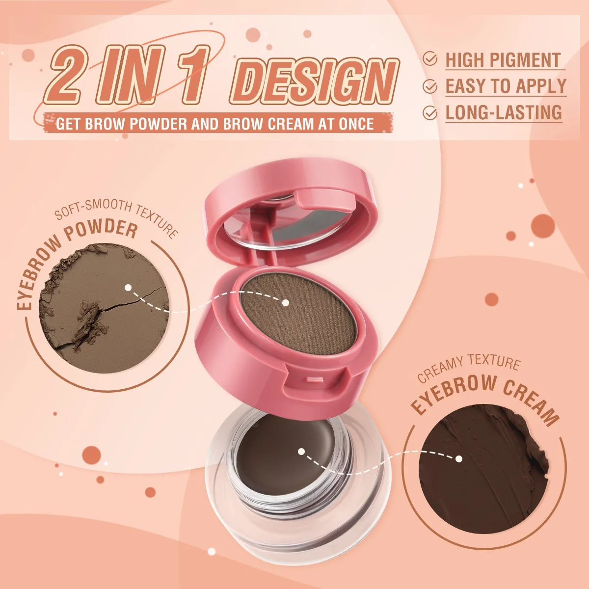 

PINKFLASH 2 In 1 Double Eyebrow Pomade Cream 3Colors No Fading 3D Tinted Sculpted Eyebrow Gel Enhancer Makeup