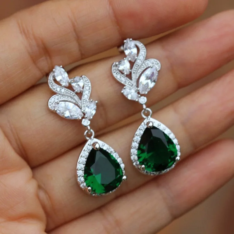 

2022 New Arrival Luxury Green Color Blue Color Earings for Women Anniversary Gift Jewelry Wholesale E7685