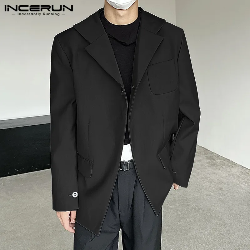 

INCERUN Топы 2023 корейский стиль мужской с одной пуговицей силуэт дизайн костюма куртки Уличная одежда мужской однотонный Универсальный блейзер с лацканами