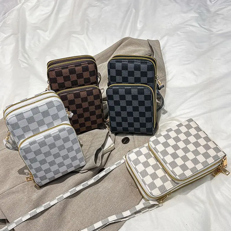 

Винтажный клетчатый кошелек для женщин, дамская сумочка через плечо из искусственной кожи, Роскошный дизайнерский квадратный чемоданчик для телефона