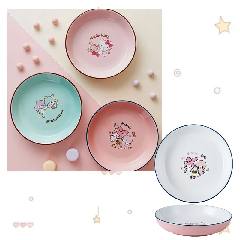

Столовая посуда из аниме Cinnamoroll Purin Dog Kt Cat My Melody, керамическая посуда, тарелка для завтрака Kawaii, симпатичная тарелка для микроволновой печи