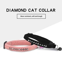 adjustable detachable cat collar with bell pet collar cat pendant necklace black red blue pink