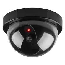 Cámara de seguridad con domo de plástico negro, sistema de vigilancia con luz Led falsa, parpadeante, con batería AA