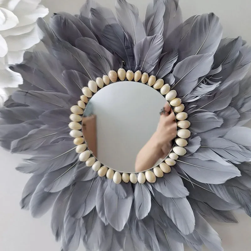 

Nordic Decorative Wall Mirror Modern Aesthetic Round Living Room Decorative Mirrors Sun Hanging Espejos Grandes Wall Decoration