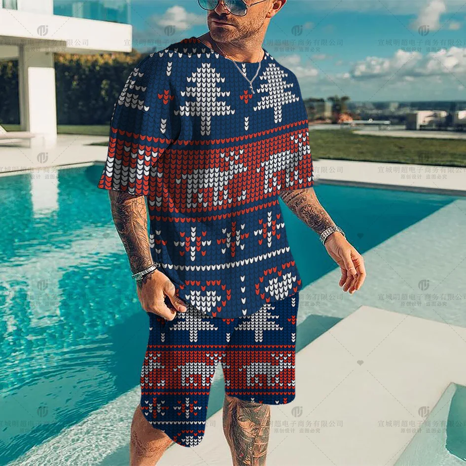 Summer Retro Ethnic Style Suit Men's Sports Jogging Breathable T-Shirt Sportswear Suit 3D Printing Casual Wild Clothes 6XL