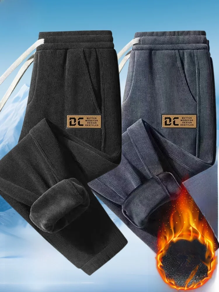 Осень и зима 2024 утолщенные вельветовые спортивные штаны на флисовой подкладке