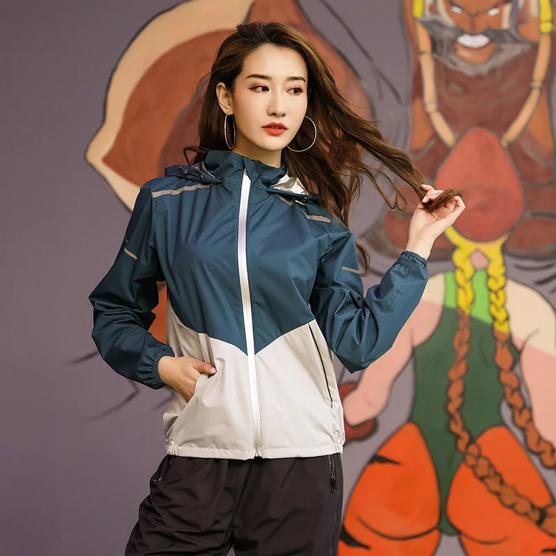 

Running Jacket women Zipper Hooded Long Sleeve Sportswear Gym Fitness Training Weight Loss Sweating Sauna Sport Active Wear Tops