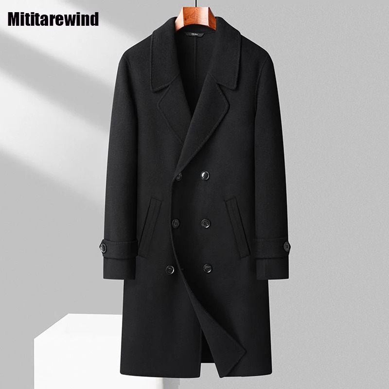 

100% Wool Blends Coat for Men Autumn Winter Causal Double Breasted Overcoat Handmade Double Sided Woolen Coat Fashion Long Coats