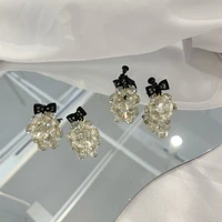 2022 new elegant black bow transparent crystal circle drop earrings for women girls fashion no pierced clip earring pendientes