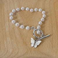 fashion silver color chain bracelet cute acrylic butterfly pendant for women bohemian pearl bracelet bangles 2022 trend jewelry