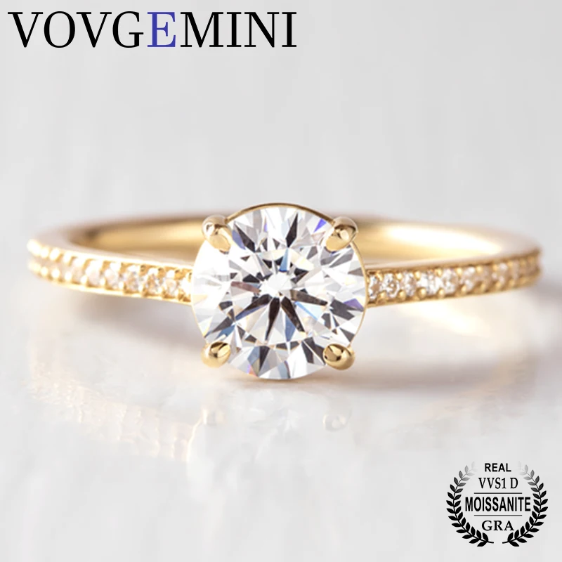 

VOVGEMINI 1CT Moissanite Ring Women 18k Gold 6.5mm Brilliant Round Cut Scrolling Scallop Sparkling Eternity Woman Wedding Band