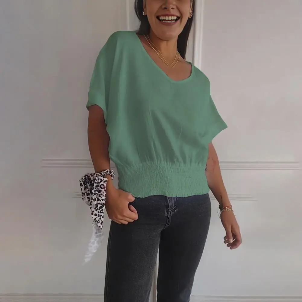 Женская летняя футболка с V-образным вырезом и коротким рукавом эластичный