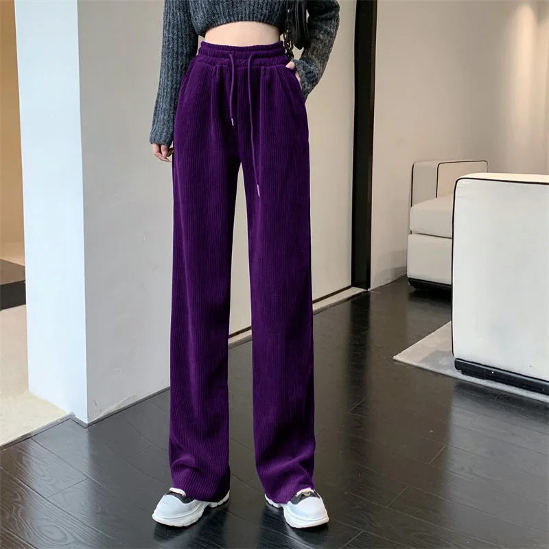 

Women Pants Harajuku High Waist Wide Leg Ladies Black Pants 2022 Autumn Winter Warm Lace Up Loose Trousers Women