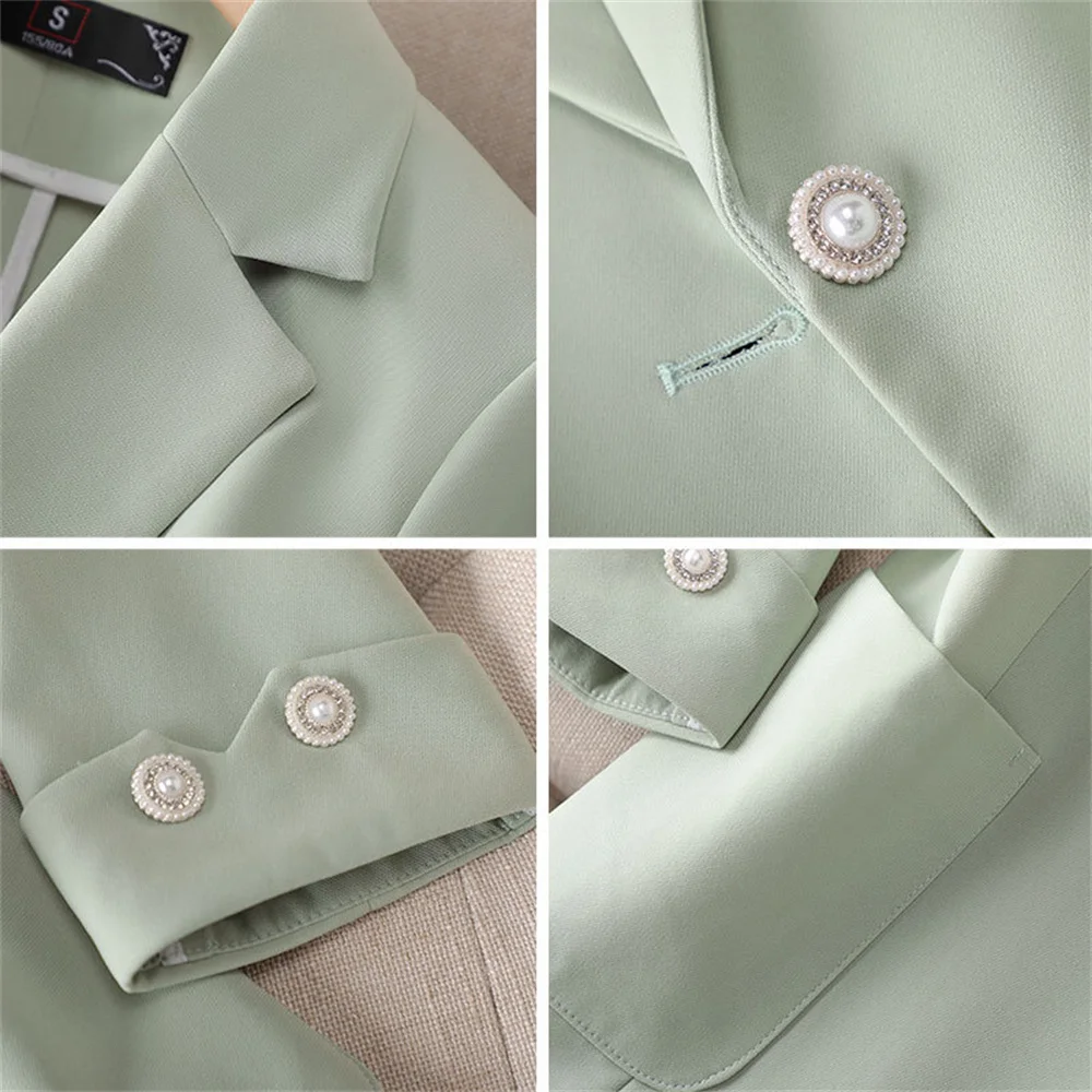 2023 Blazers Women Green Beige Black Korean Fashion Thin Tailored Single Button Coats Elegant Female Office Lady Formal Jacket