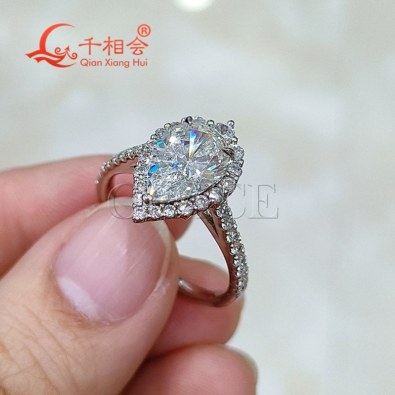 7*10mm 2ct pear halo ring round half Eternity Band D white vvs moissanite 925 Sterling Silver Ring Jewelry Engagement Ladies men